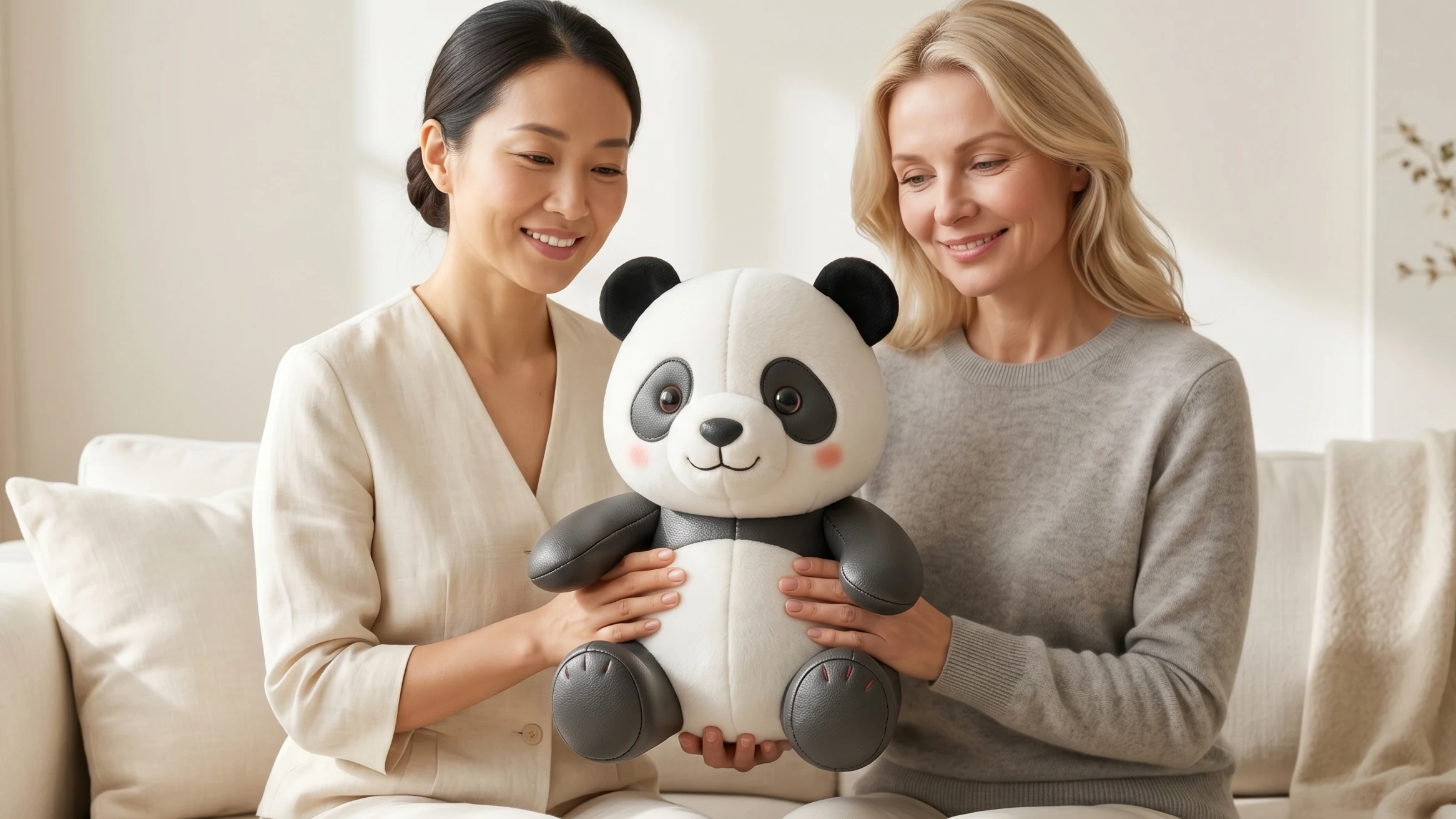 People holding the Rara-chan Lala-chan panda doll